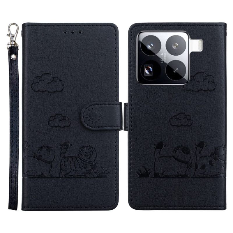 Δερματινη Θηκη Xiaomi 15 Pro Σκηνή Γάτας Με Μπλοκάρισμα Rfid