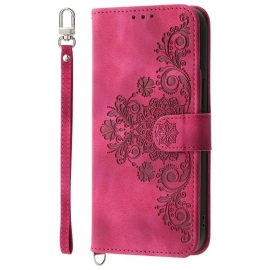 Θηκη Κινητου Xiaomi 15 Pro Λουλουδάτο Μοτίβο Με Εφέ Σουέτ Λουρί Και Ώμος