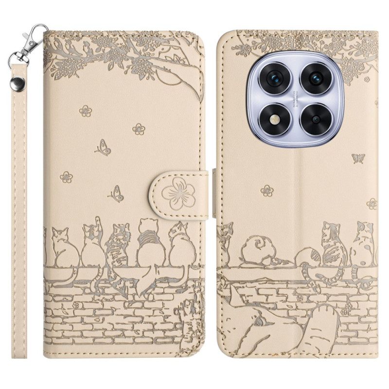 Δερματινη Θηκη Poco X7 5g Κορδόνι Με Μοτίβο Γάτας