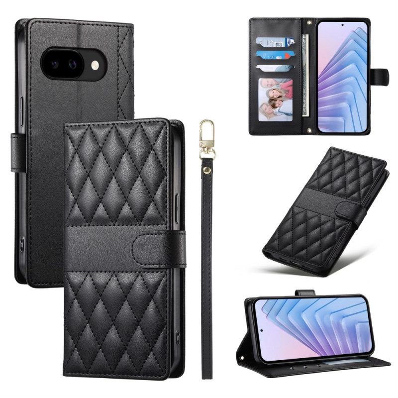 Δερματινη Θηκη Google Pixel 10a Καπιτονέ Πορτοφόλι Με Λουράκια