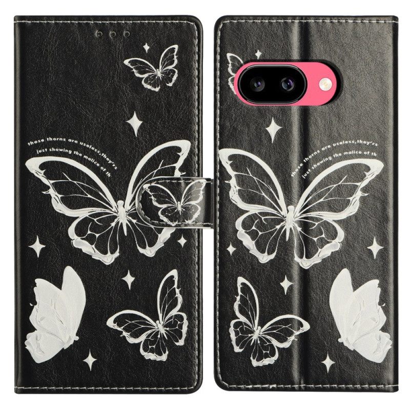 Δερματινη Θηκη Google Pixel 10a Μαύρες Και Άσπρες Πεταλούδες