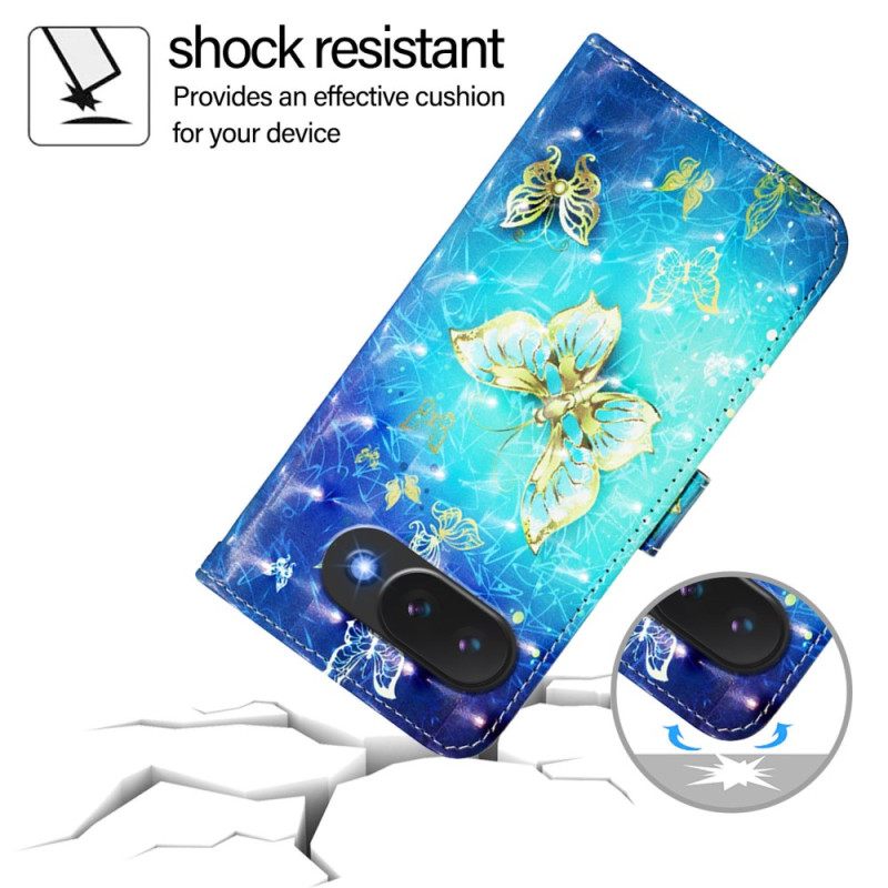 Δερματινη Θηκη Google Pixel 10a Χρυσές Πεταλούδες