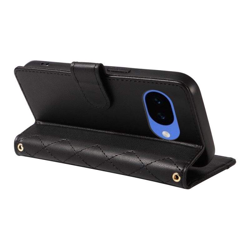 Θηκη Κινητου Google Pixel 10a Καπιτονέ Πορτοφόλι Με Λουράκι Και Λουράκι Ώμου