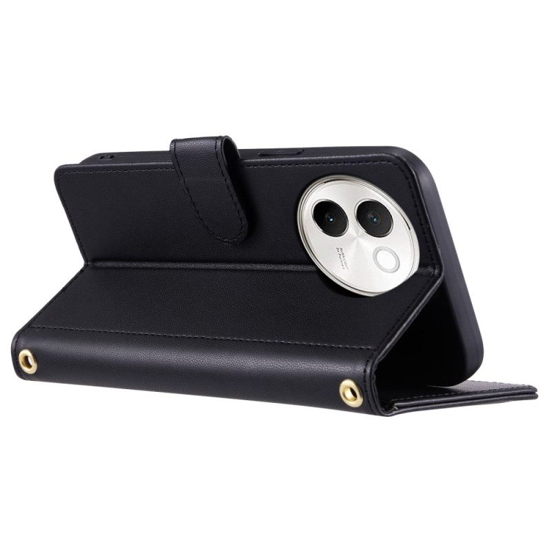 Δερματινη Θηκη Vivo V40 Lite 5g Καπιτονέ Με Λουράκι Και Λουράκι Ώμου