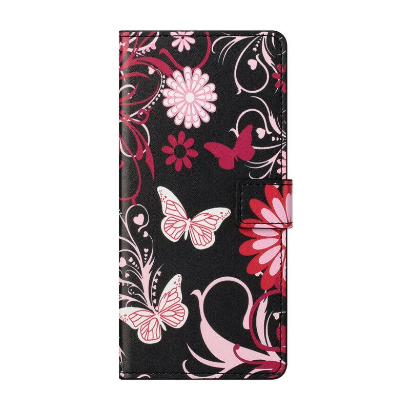 δερματινη θηκη Xiaomi Mi 10T Lite / Redmi Note 9 Pro 5G Πεταλούδες Και Λουλούδια