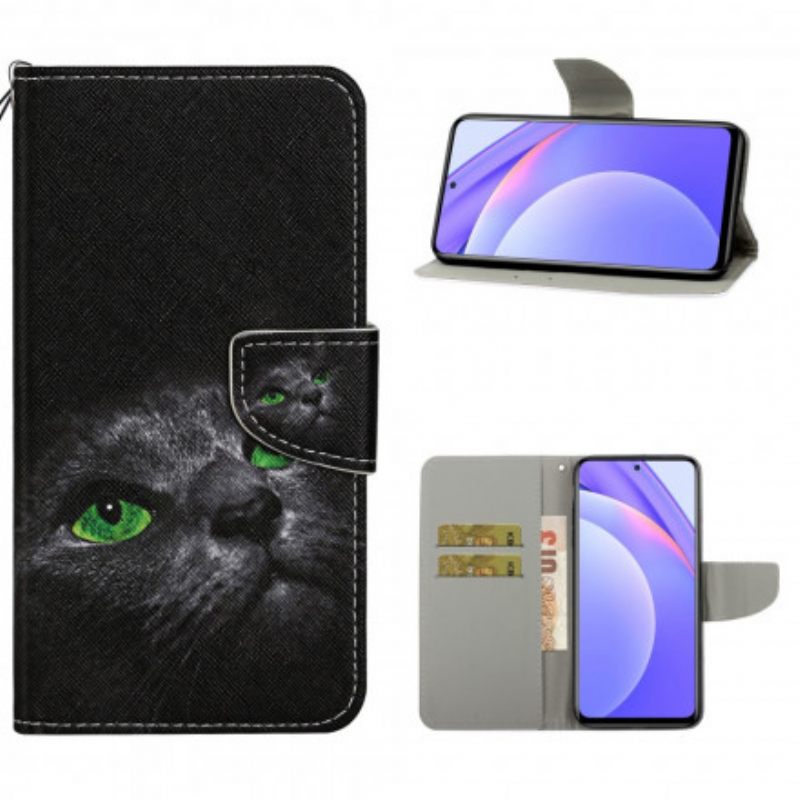 Κάλυμμα Xiaomi Mi 10T Lite / Redmi Note 9 Pro 5G Πρασινομάτινη Γάτα Με Κορδόνι
