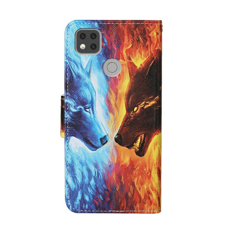 δερματινη θηκη Xiaomi Redmi 9C Λύκος Πάγου Και Φωτιάς