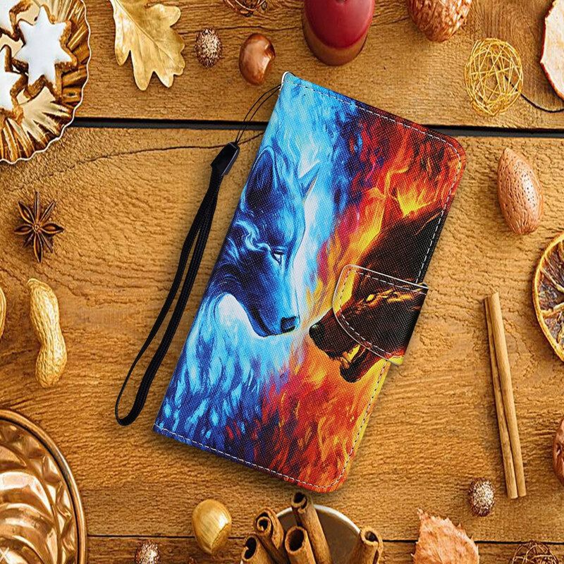 δερματινη θηκη Xiaomi Redmi 9C Λύκος Πάγου Και Φωτιάς