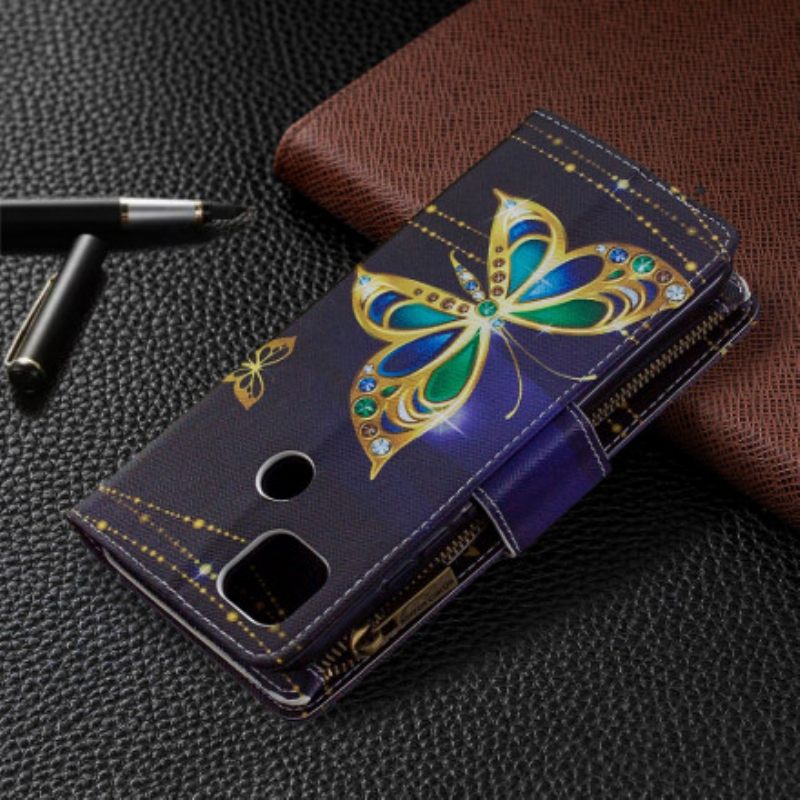 δερματινη θηκη Xiaomi Redmi 9C Τσέπη Με Πεταλούδες Με Φερμουάρ