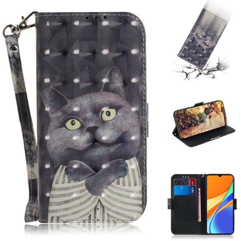 Κάλυμμα Xiaomi Redmi 9C με κορδονι Γκρι Strappy Cat