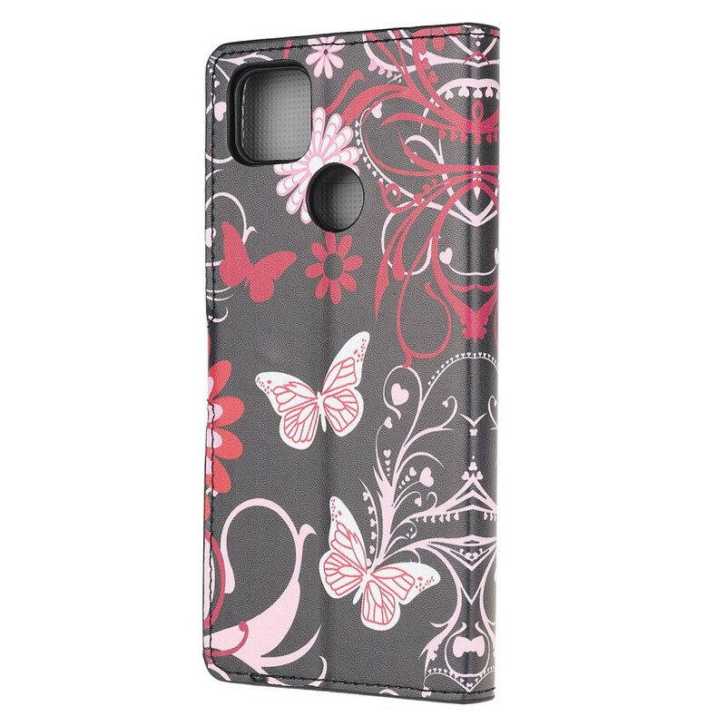 Θήκη Flip Xiaomi Redmi 9C Πεταλούδες Και Λουλούδια