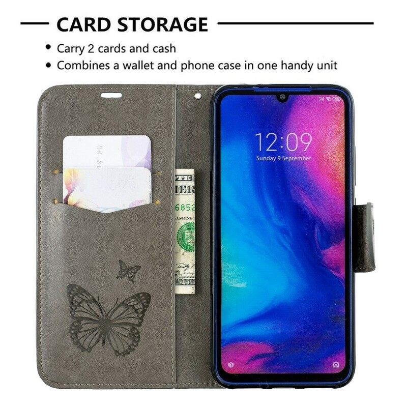 δερματινη θηκη Xiaomi Redmi Note 7 με κορδονι Πεταλούδες Με Στάμπα