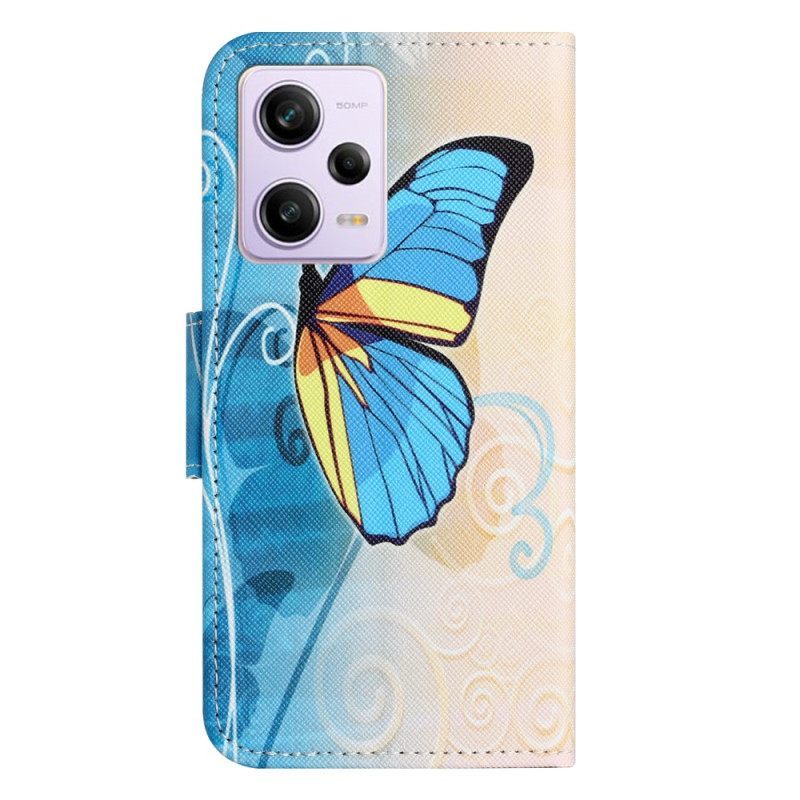 Θήκη Flip Xiaomi Redmi Note 12 5G με κορδονι Υπέροχες Πεταλούδες Με Λουράκι