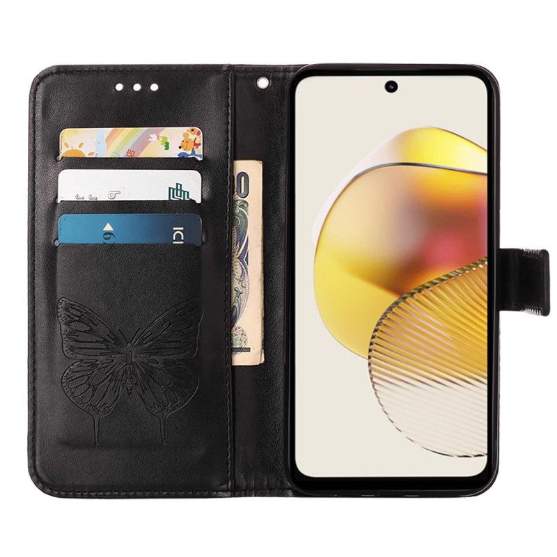 δερματινη θηκη Moto G73 5G με κορδονι Strappy Floral Πεταλούδα