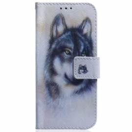 δερματινη θηκη Moto G73 5G με κορδονι Strappy Watercolor Wolf