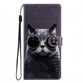 Κάλυμμα Moto G73 5G με κορδονι Strappy Glasses Cat