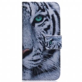 Κάλυμμα Moto G73 5G με κορδονι Strappy White Tiger