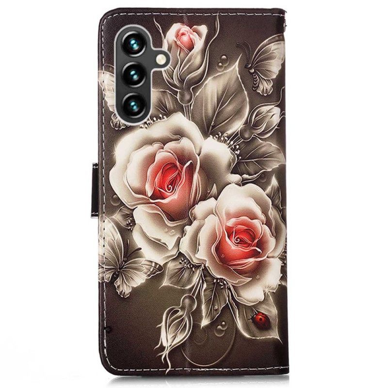 Κάλυμμα Samsung Galaxy A54 5G με κορδονι Τριαντάφυλλα Με Λουράκι