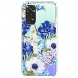 Θήκη Xiaomi Redmi Note 11 / 11S Χωρίς Ραφή Ακουαρέλα Μπλε Λουλούδια