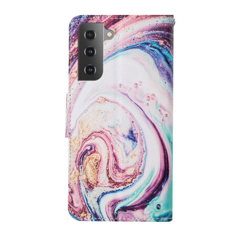 δερματινη θηκη Samsung Galaxy S22 Plus 5G Μάρμαρο Με Λουράκι