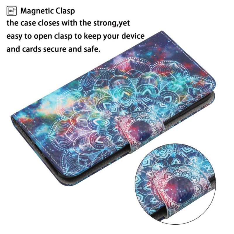 δερματινη θηκη Samsung Galaxy S22 Plus 5G με κορδονι Flashy Half Mandala Με Λουράκι