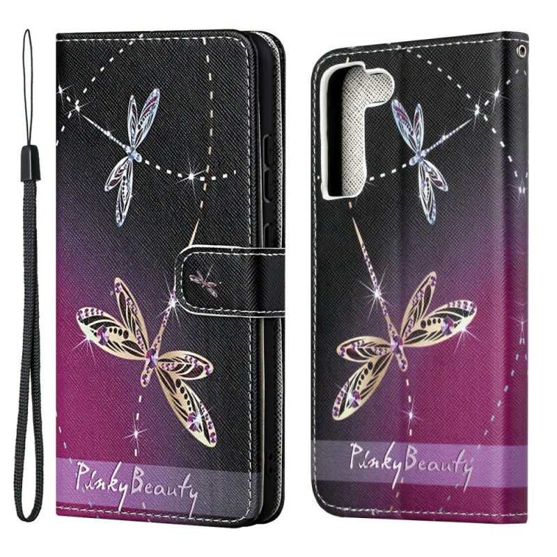 δερματινη θηκη Samsung Galaxy S22 Plus 5G με κορδονι Strappy Dragonflies