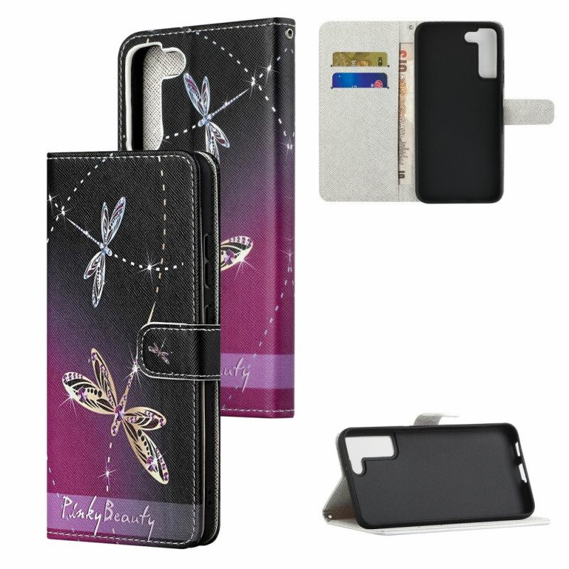 δερματινη θηκη Samsung Galaxy S22 Plus 5G με κορδονι Strappy Dragonflies