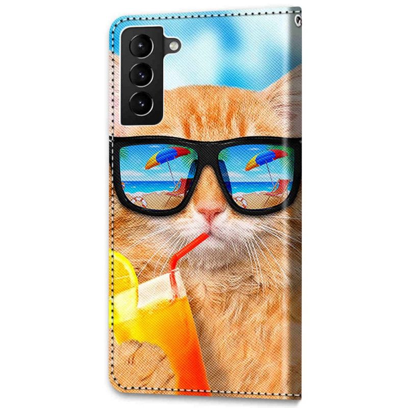 Κάλυμμα Samsung Galaxy S22 Plus 5G με κορδονι Ήλιος Γάτας Με Λουράκι