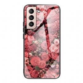 θηκη κινητου Samsung Galaxy S22 Plus 5G Pink Flowers Σκληρυμένο Γυαλί