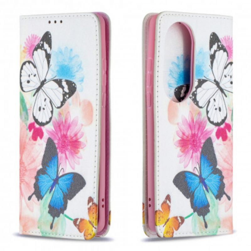 θηκη κινητου Huawei P50 Pro Θήκη Flip Χρωματιστές Πεταλούδες