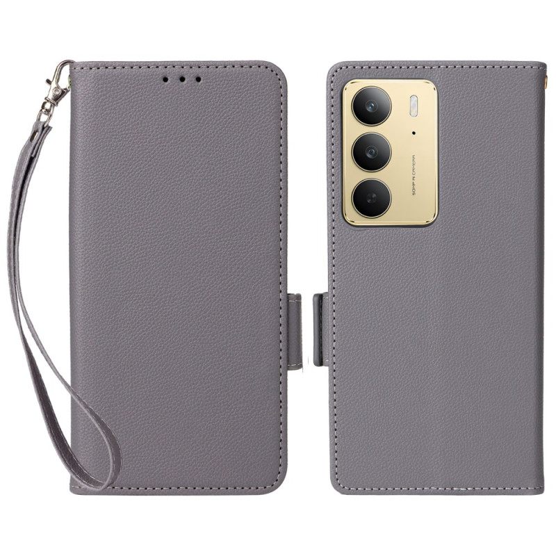 Δερματινη Θηκη Realme 14x 5g Δέρμα Λίτσι Με Λουράκι Σιλικόνης