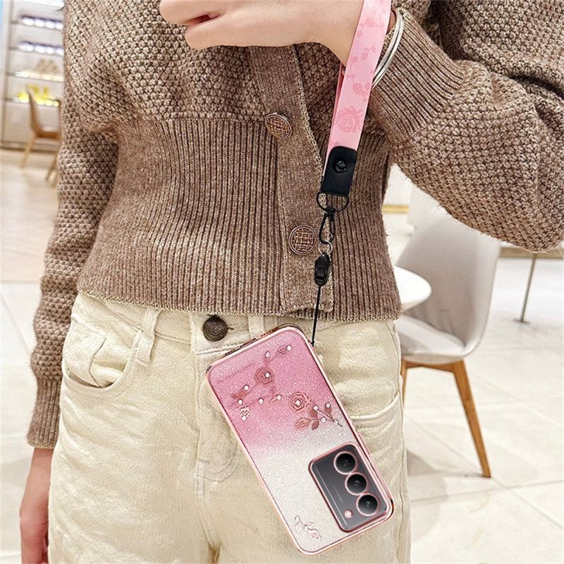 Κάλυμμα Realme 14x 5g Θήκες Κινητών Λουλούδια Και Στρας Kadem Με Κορδόνι