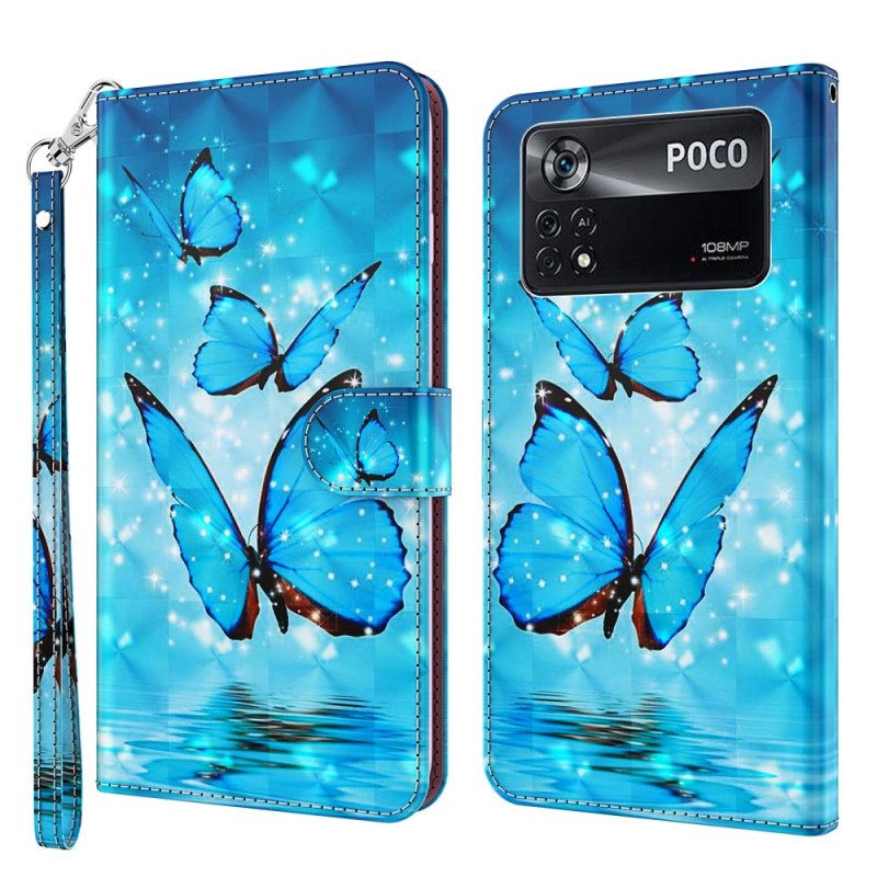 δερματινη θηκη Poco X4 Pro 5G με κορδονι Πεταλούδες Με Λουράκια