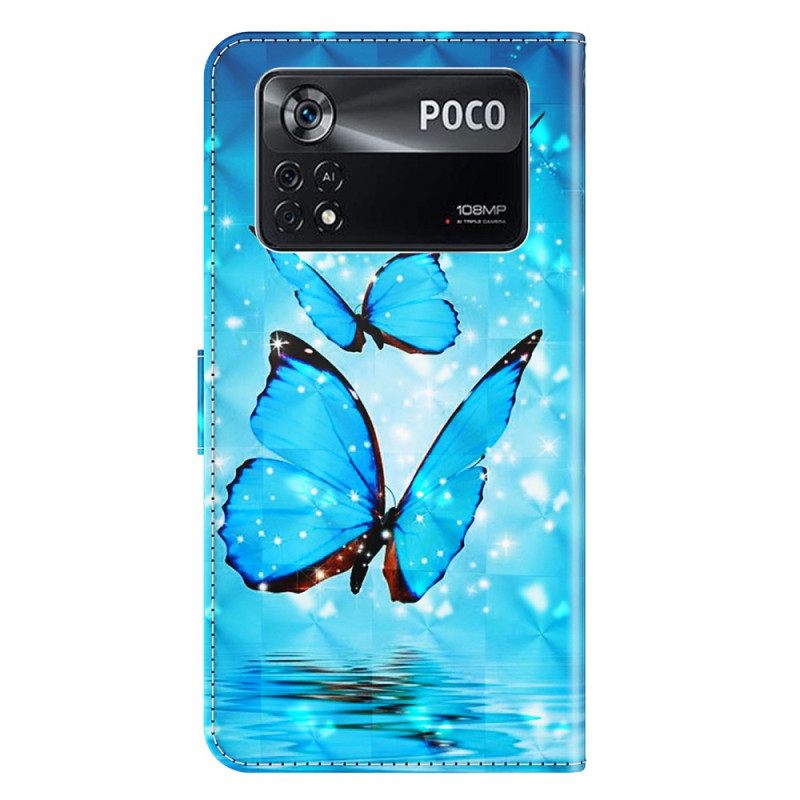 δερματινη θηκη Poco X4 Pro 5G με κορδονι Πεταλούδες Με Λουράκια