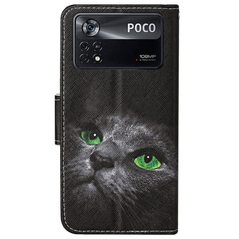 Κάλυμμα Poco X4 Pro 5G με κορδονι Πράσινα Μάτια Γάτα Με Λουράκι