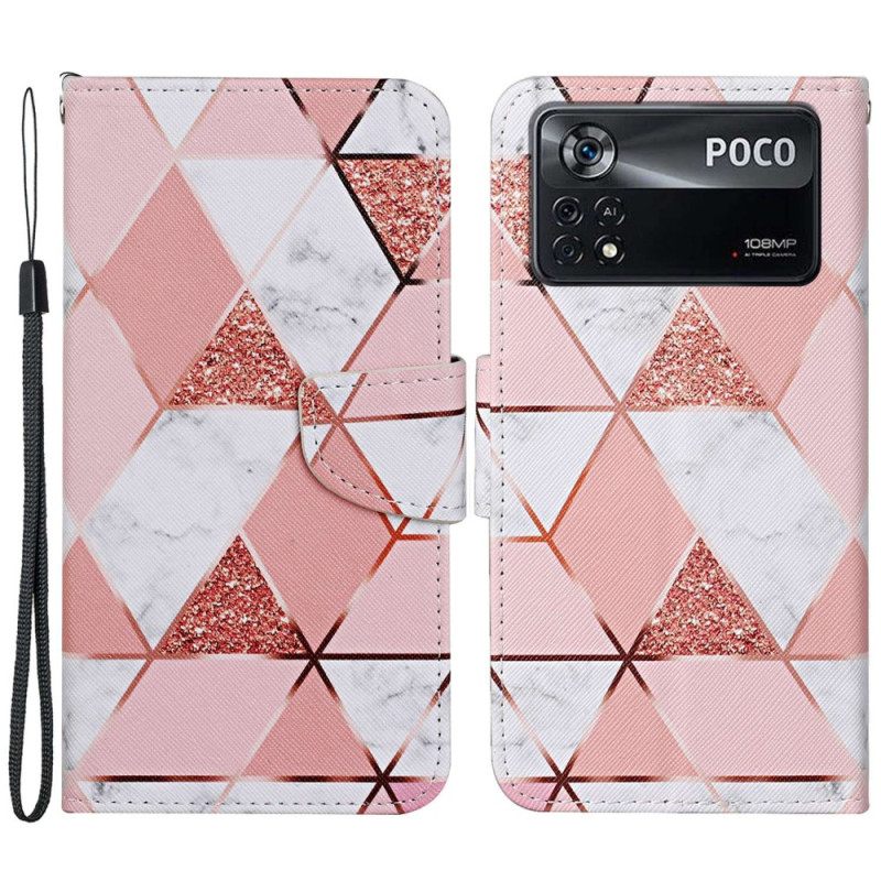 Θήκη Flip Poco X4 Pro 5G με κορδονι Μαρμάρινο Λουράκι Glitter