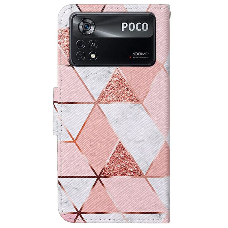 Θήκη Flip Poco X4 Pro 5G με κορδονι Μαρμάρινο Λουράκι Glitter