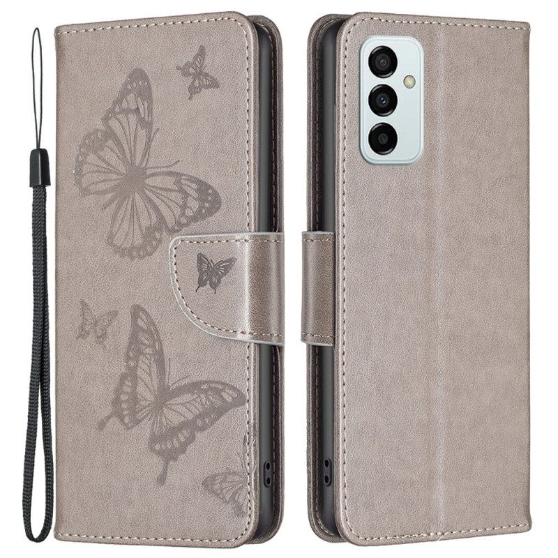 Θήκη Flip Samsung Galaxy M23 5G με κορδονι Λουράκι Με Στάμπα Πεταλούδων