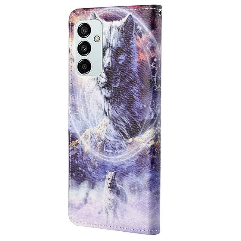 Θήκη Flip Samsung Galaxy M23 5G με κορδονι Ζωντανός Λύκος