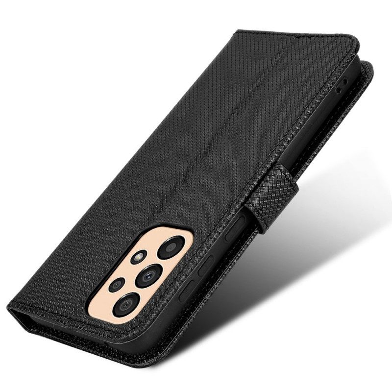 Θήκη Flip Samsung Galaxy M23 5G Μοτίβο Με Υφή Με Λουράκι
