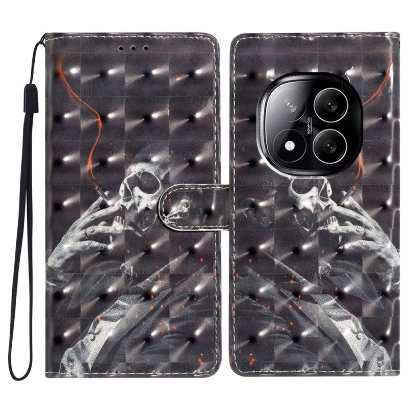 Δερματινη Θηκη Xiaomi Redmi Note 14 Pro Plus 5g 3d Σκελετός Που Καπνίζει Σιλικόνης