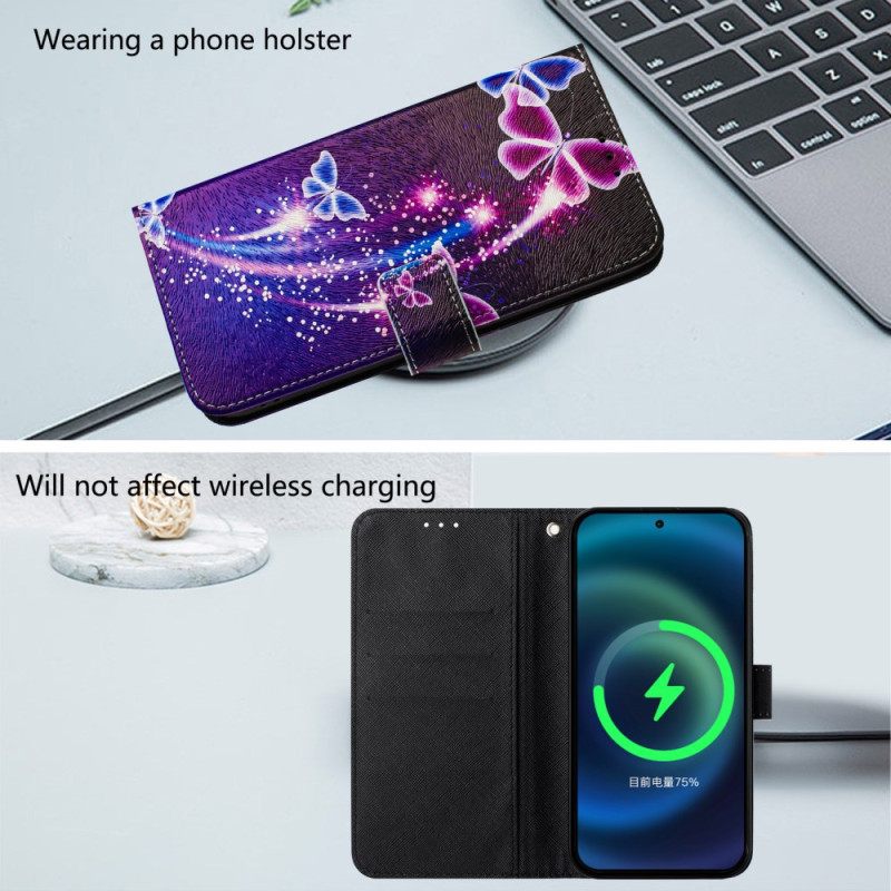 Δερματινη Θηκη Xiaomi Redmi Note 14 Pro Plus 5g Σχέδιο Εορταστικών Πεταλούδων Σιλικόνης