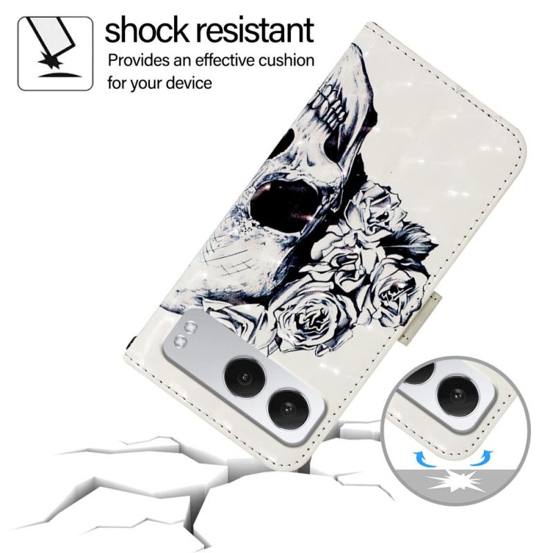 Δερματινη Θηκη Oneplus Nord 4 Κρανίο Με Λουλούδια