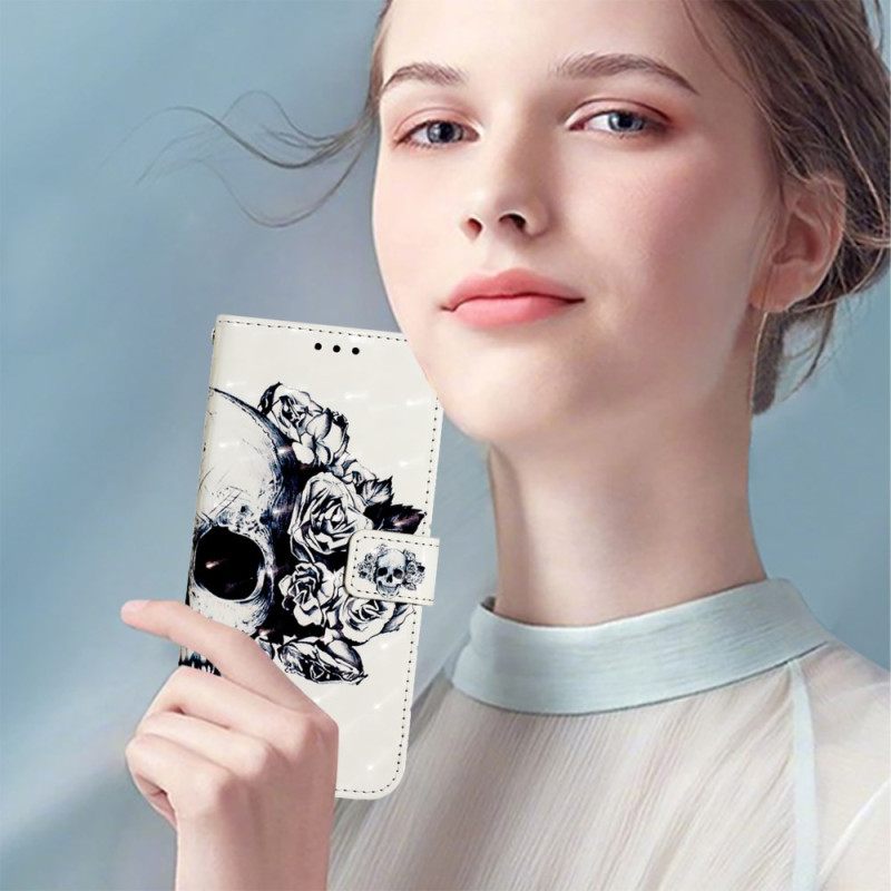 Δερματινη Θηκη Oneplus Nord 4 Κρανίο Με Λουλούδια