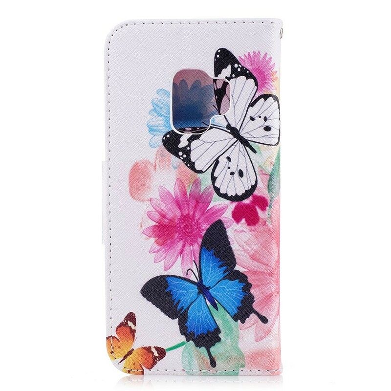 δερματινη θηκη Samsung Galaxy S9 Ζωγραφισμένες Πεταλούδες Και Λουλούδια