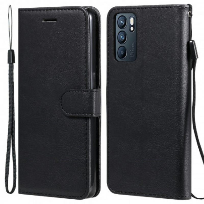 Θήκη Flip Oppo Reno 6 5G με κορδονι Λουράκι Σειράς Μονόχρωμων