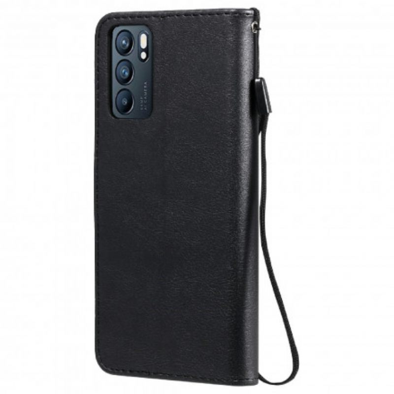 Θήκη Flip Oppo Reno 6 5G με κορδονι Λουράκι Σειράς Μονόχρωμων