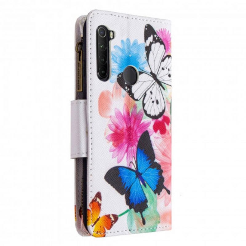 Θήκη Flip Xiaomi Redmi Note 8T Τσέπη Με Φερμουάρ Πεταλούδες