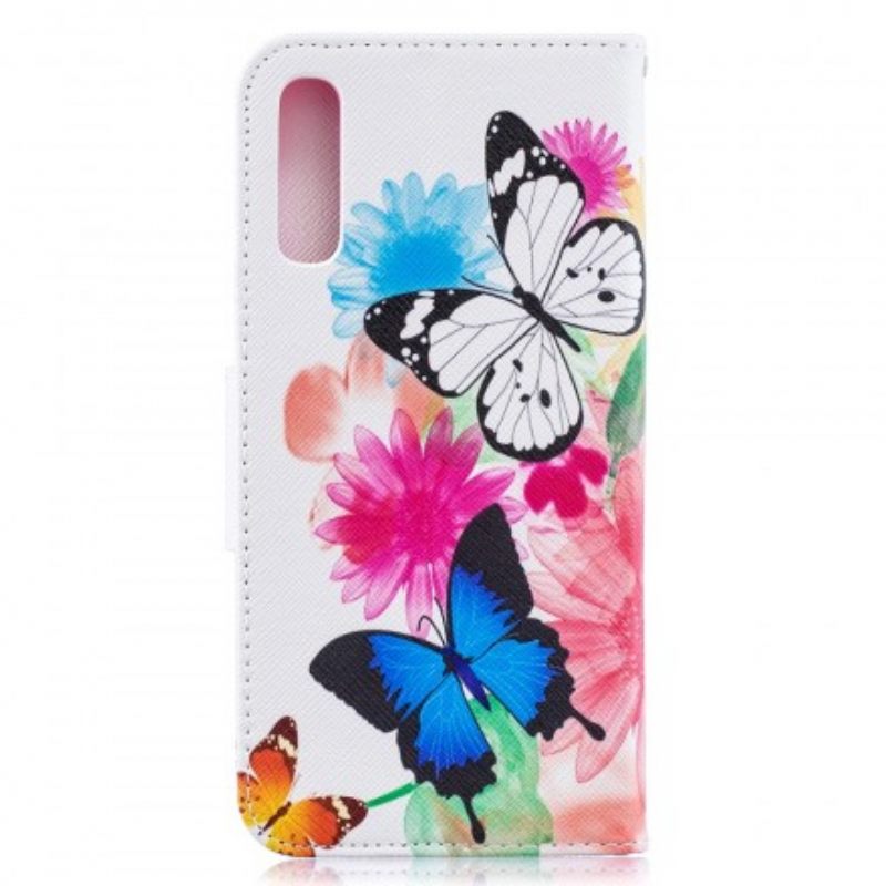 δερματινη θηκη Samsung Galaxy A50 Ζωγραφισμένες Πεταλούδες Και Λουλούδια