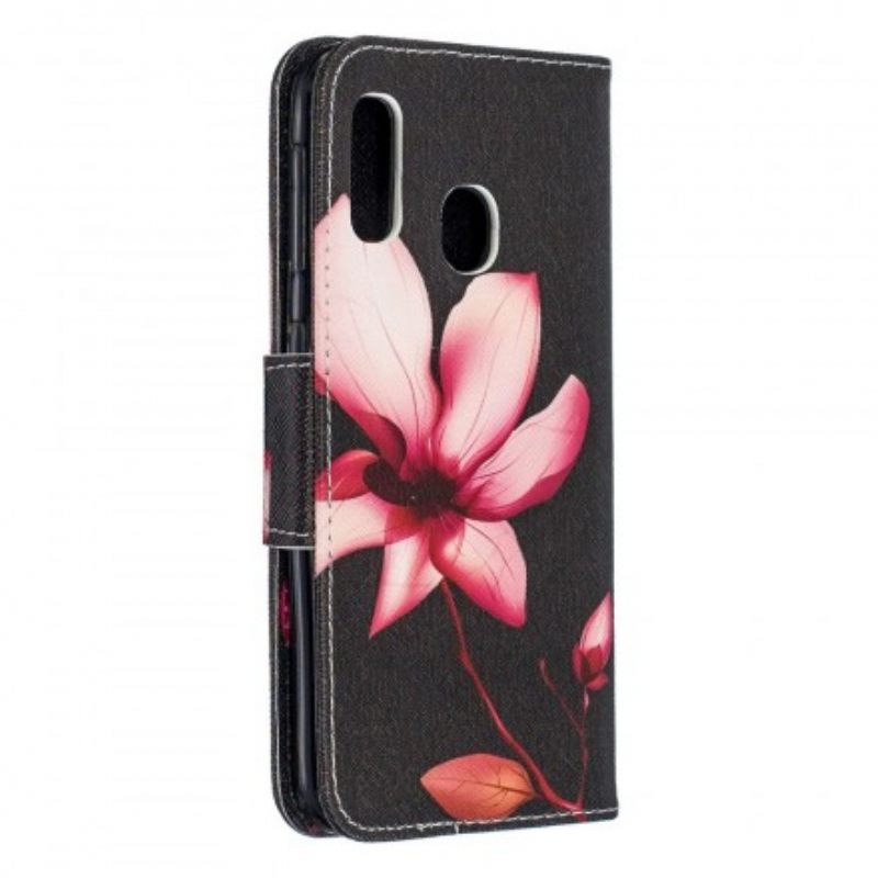 δερματινη θηκη Samsung Galaxy A20e Ροζ Λουλούδι